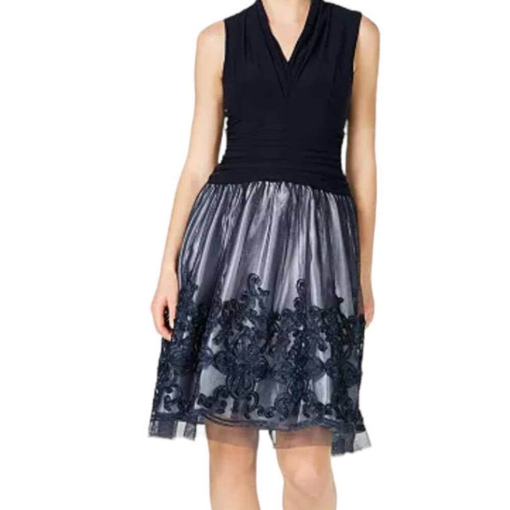 SLNY dress knee length Illusion Soutache trim party size navy blue size 4